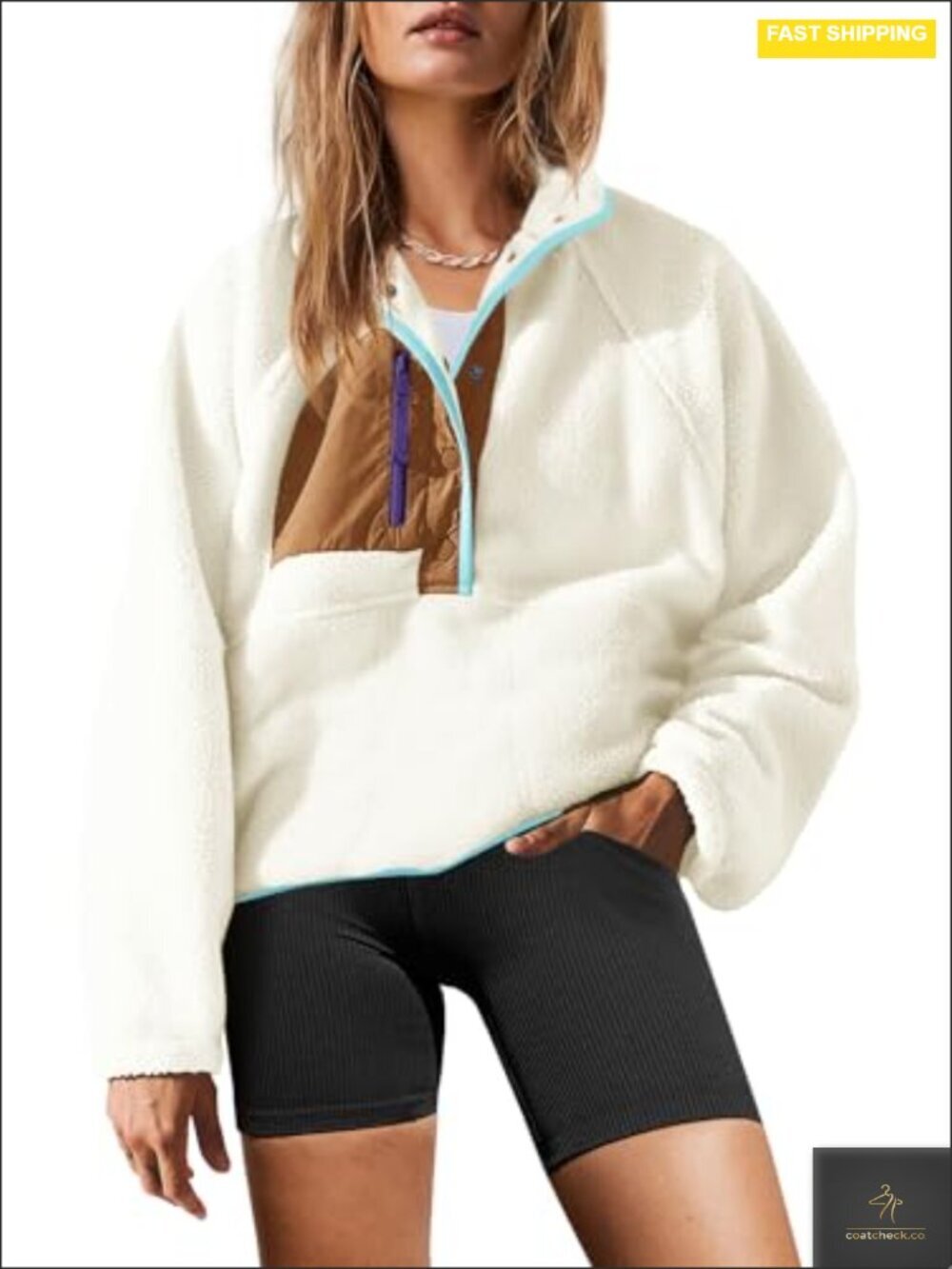 Fuzzy Fleece Pullover Sherpa Sweatshirt Long Sleeve Button Down Winter Jacket